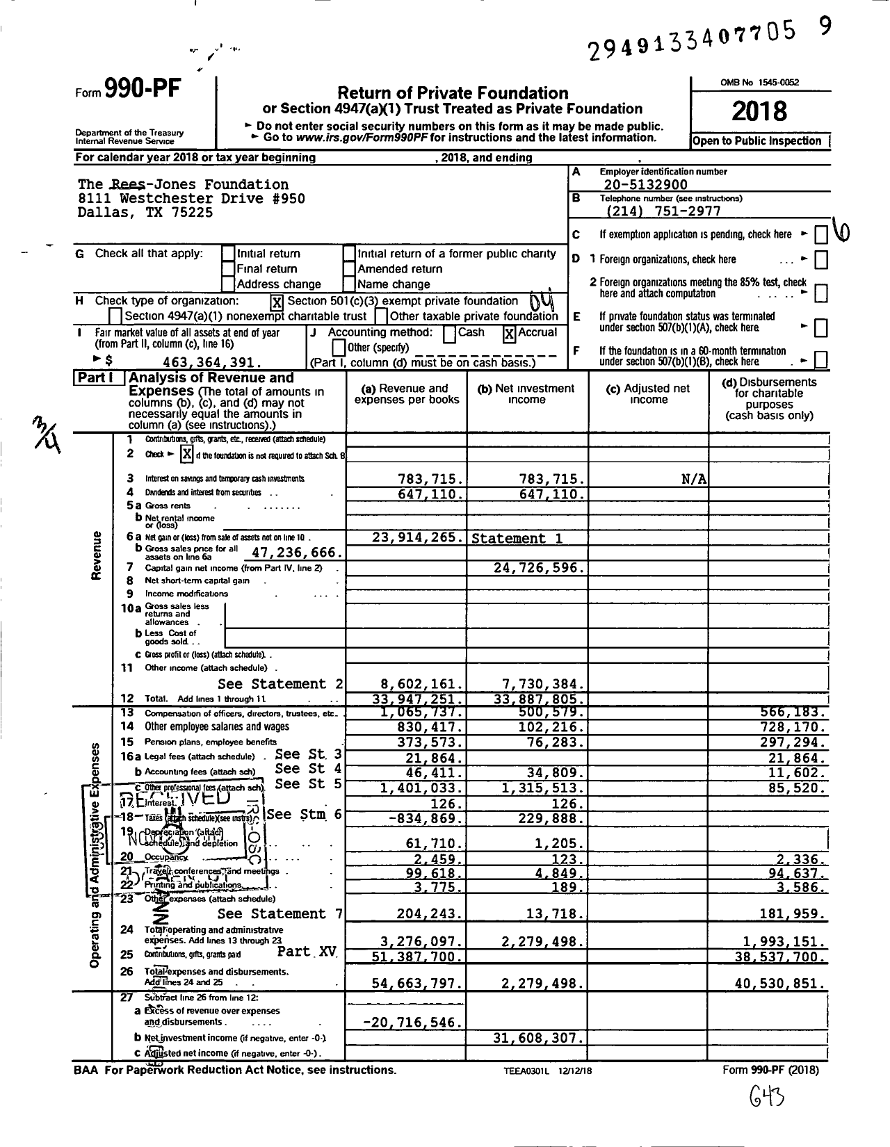 Image of first page of 2018 Form 990PF for Rees-Jones Foundation