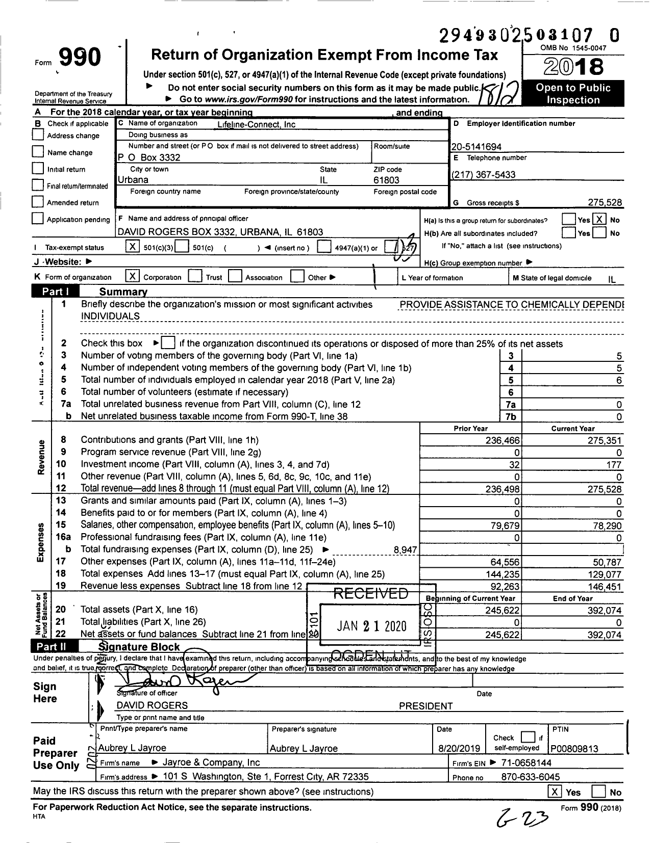 Image of first page of 2018 Form 990 for Lifeline-Connect