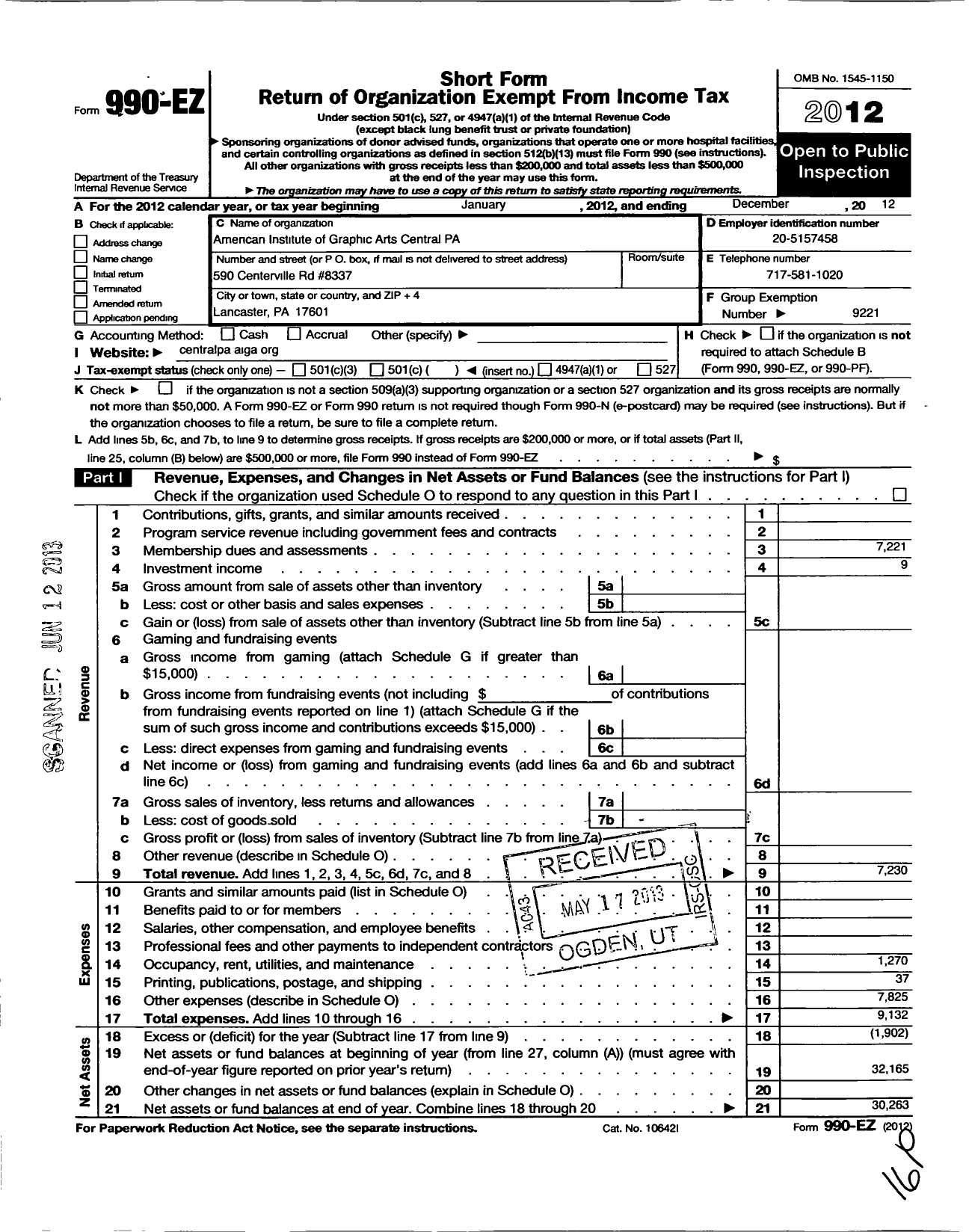 Image of first page of 2012 Form 990EO for American Institute of Graphic Arts / Central Pennsylvania