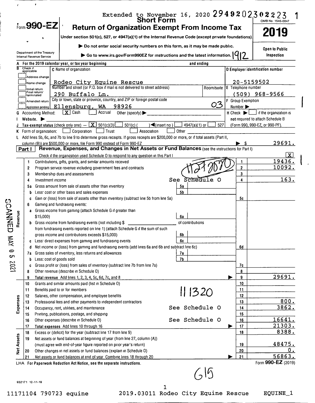 Image of first page of 2019 Form 990EZ for Rodeo City Equine Rescue