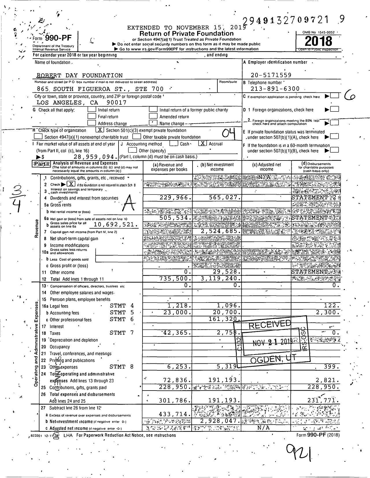 Image of first page of 2018 Form 990PF for Robert Day Foundation
