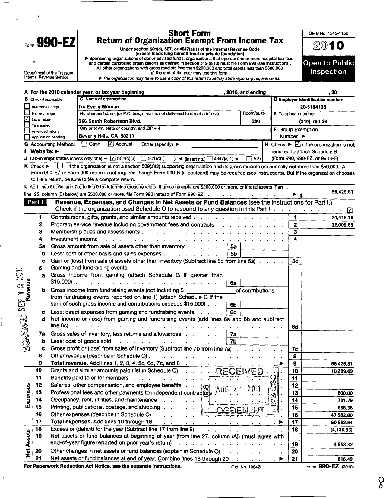 Image of first page of 2010 Form 990EZ for Im Every Woman