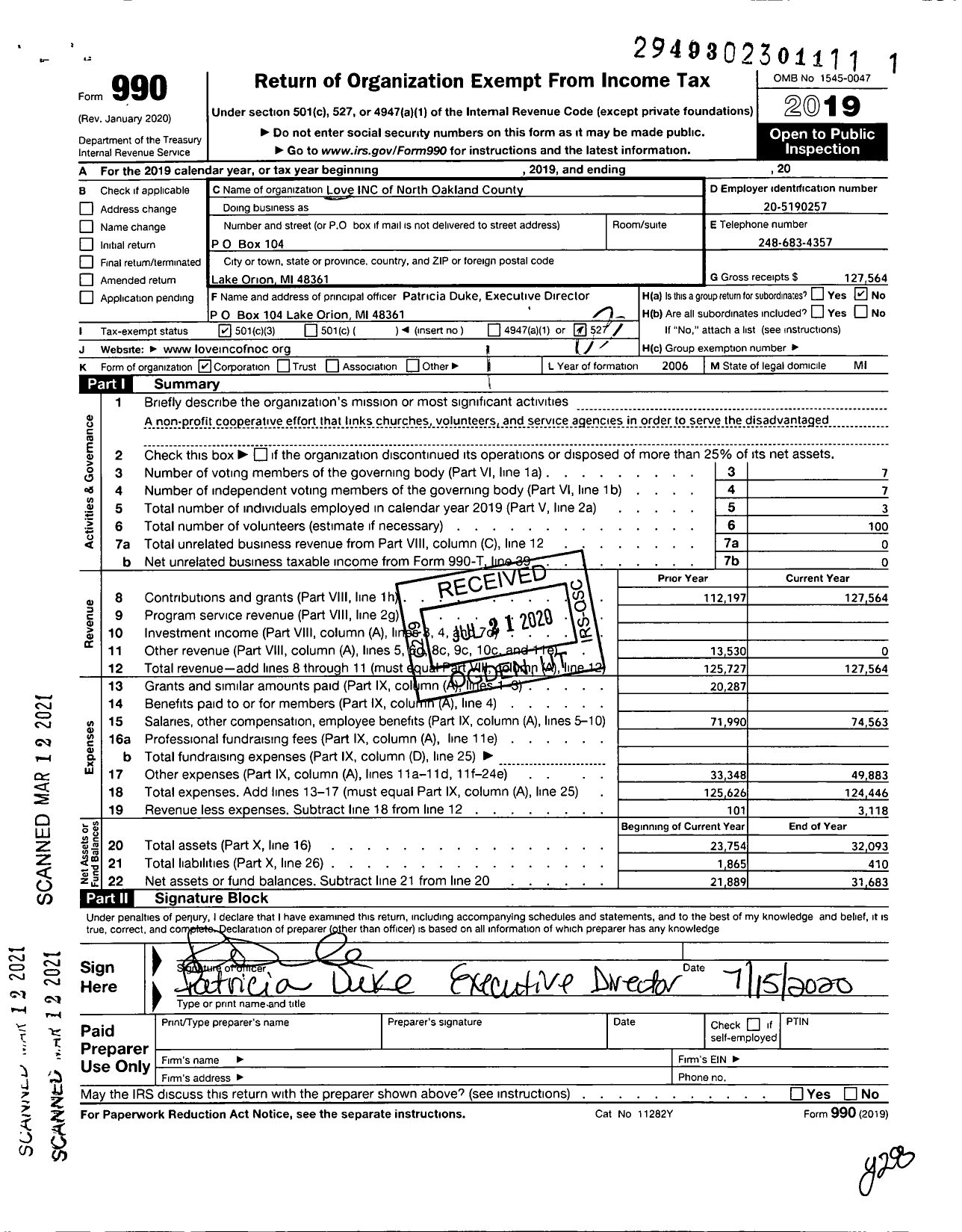 Image of first page of 2019 Form 990 for Love of North Oakland County