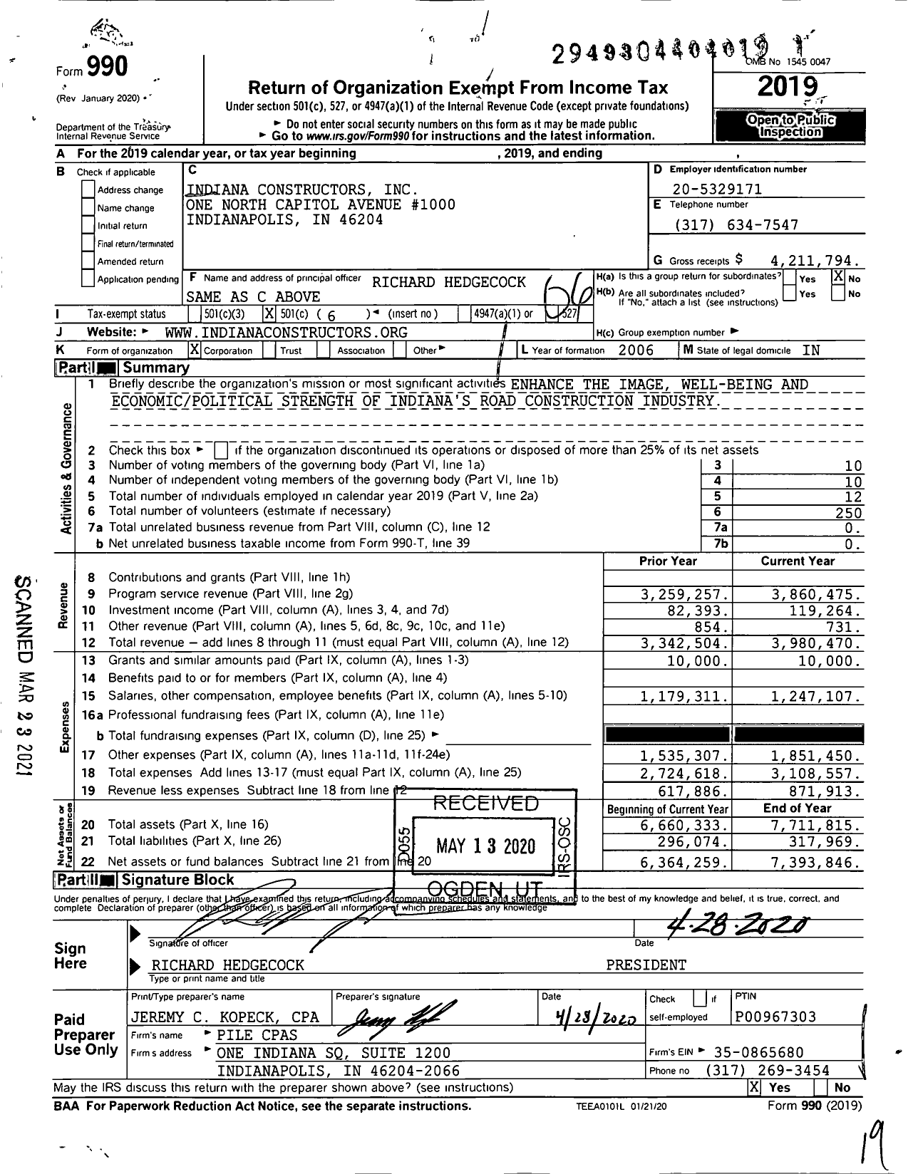 Image of first page of 2019 Form 990O for Indiana Constructors Incorporated (ICI)