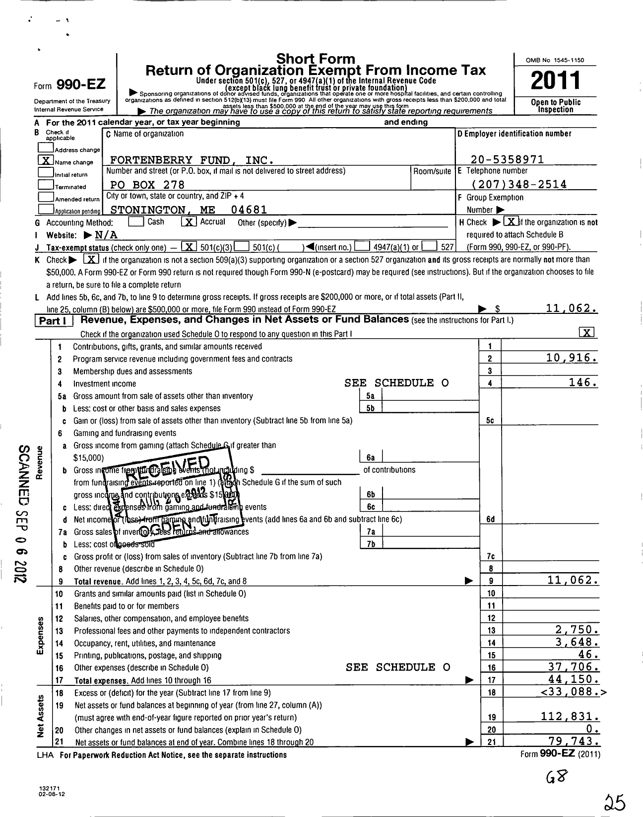 Image of first page of 2011 Form 990EZ for Fortenberry Fund