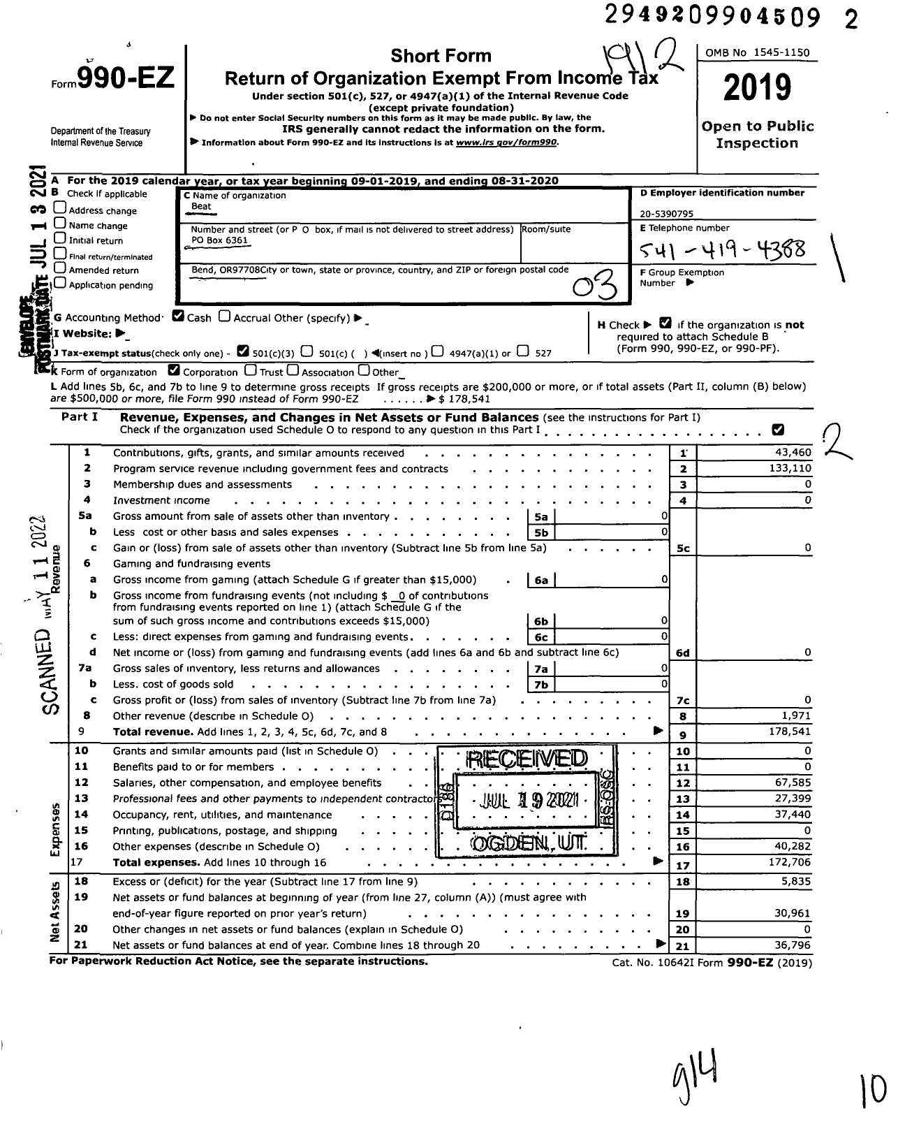 Image of first page of 2019 Form 990EZ for Beat