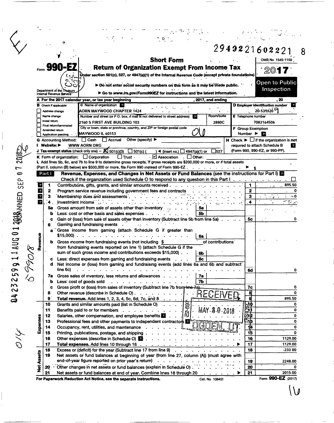 Image of first page of 2017 Form 990EO for Association of Operating Room Nurses