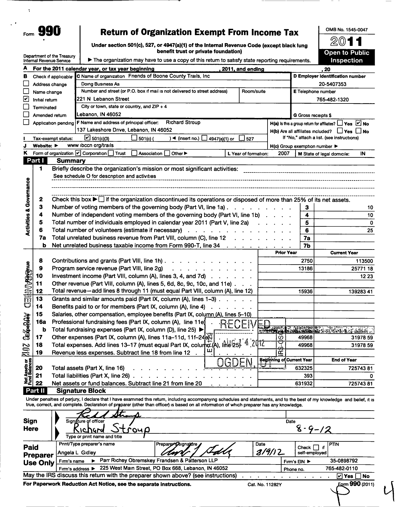 Image of first page of 2011 Form 990 for Friends of Boone County Trails