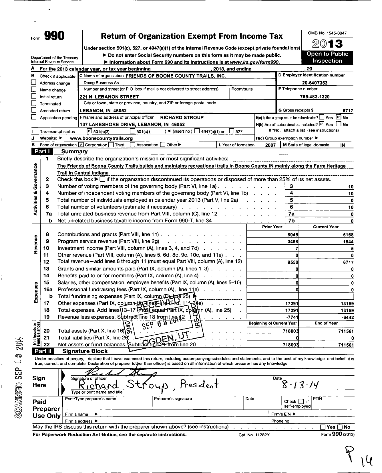 Image of first page of 2013 Form 990 for Friends of Boone County Trails