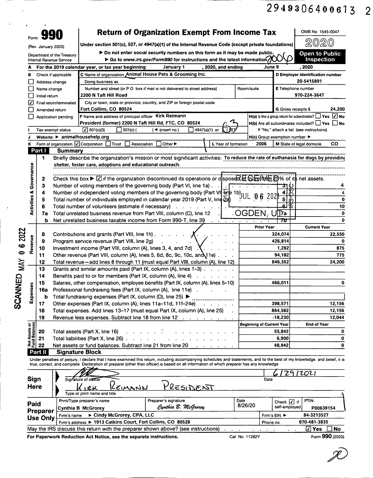 Image of first page of 2019 Form 990 for Animal House Pets and Grooming