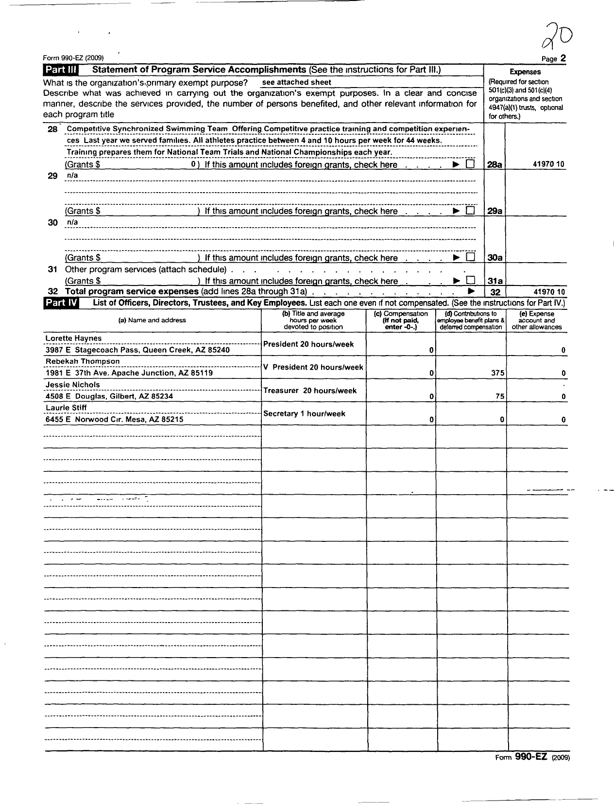 Image of first page of 2008 Form 990ER for Arizona Desert Dolphins Synchronized Swim Team