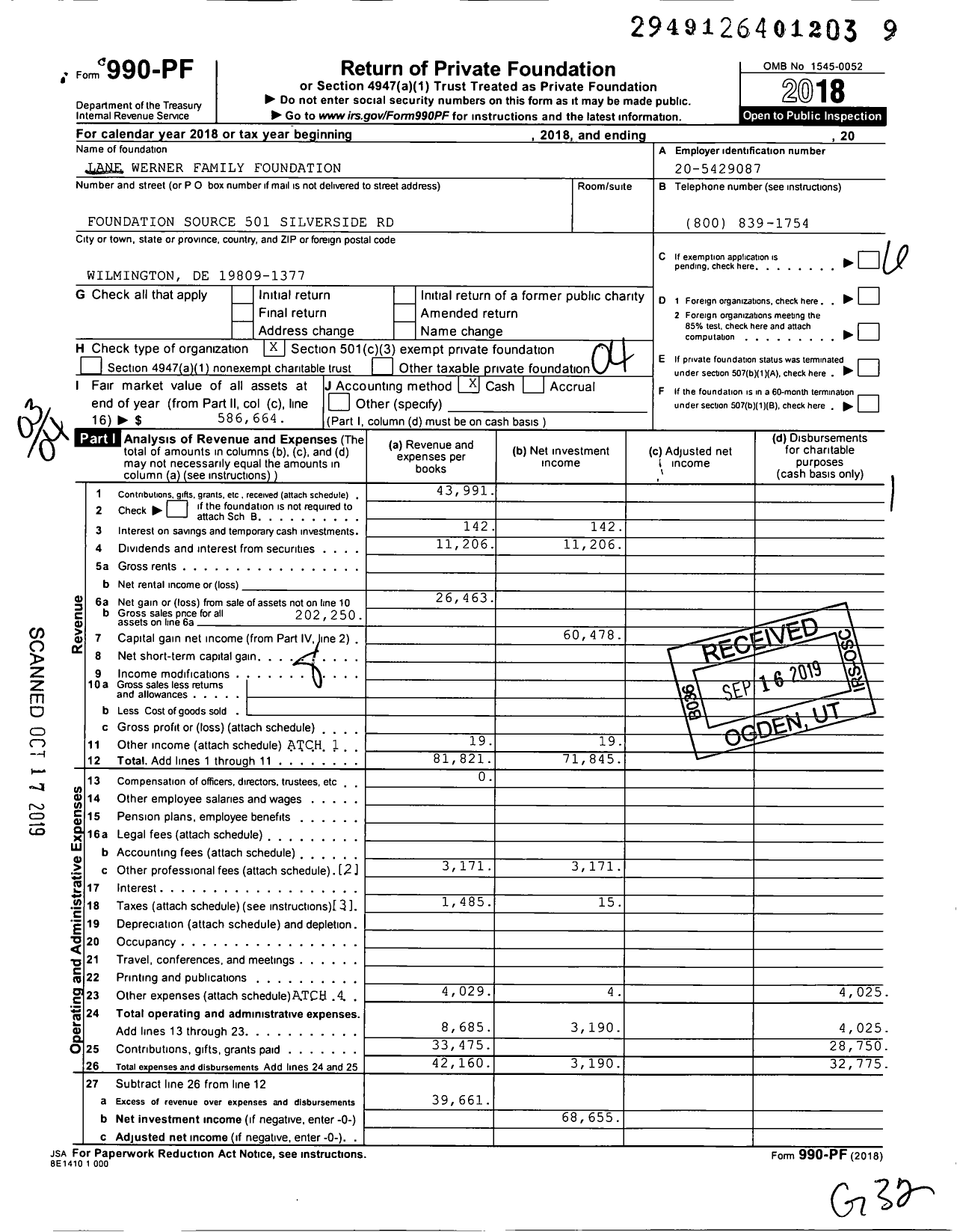 Image of first page of 2018 Form 990PF for Lane Werner Family Foundation