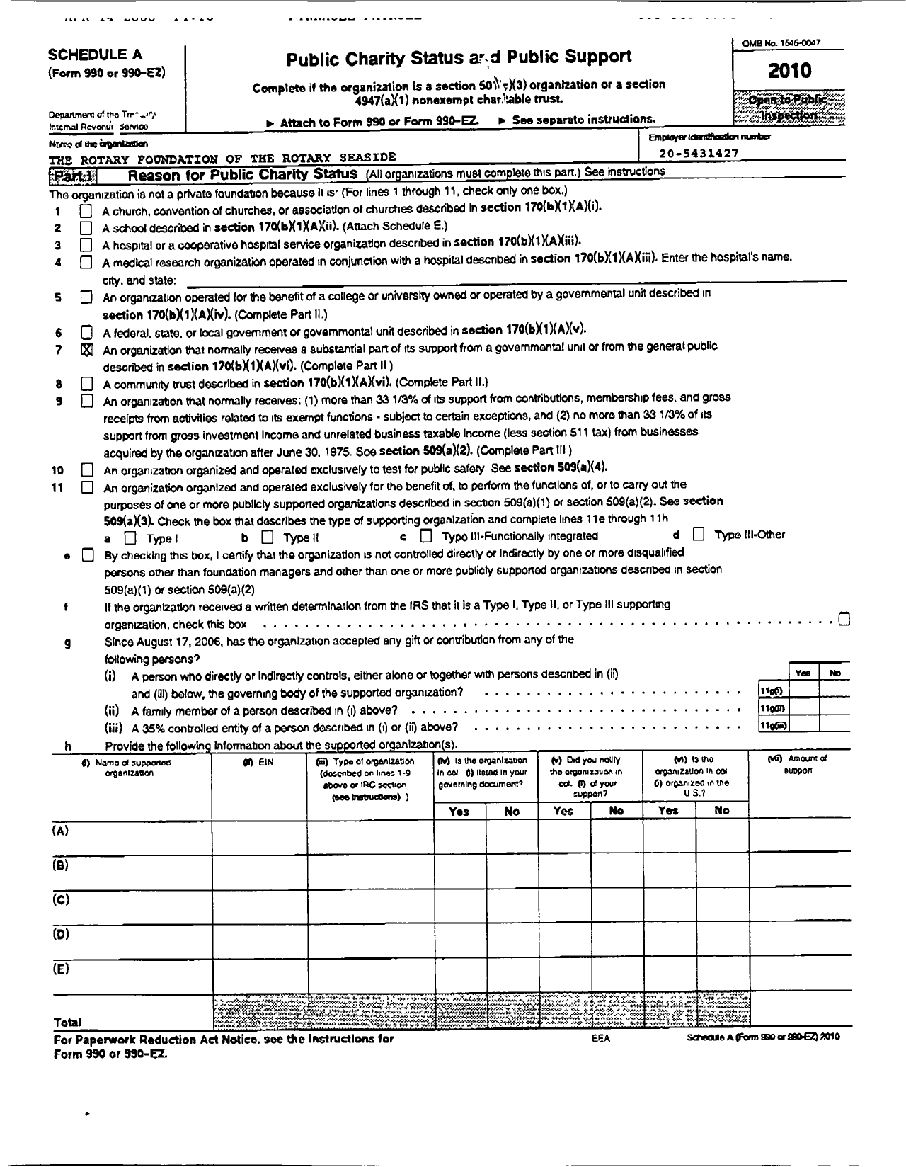 Image of first page of 2010 Form 990ER for The Rotary Foundation of the Rotary Club of Seaside