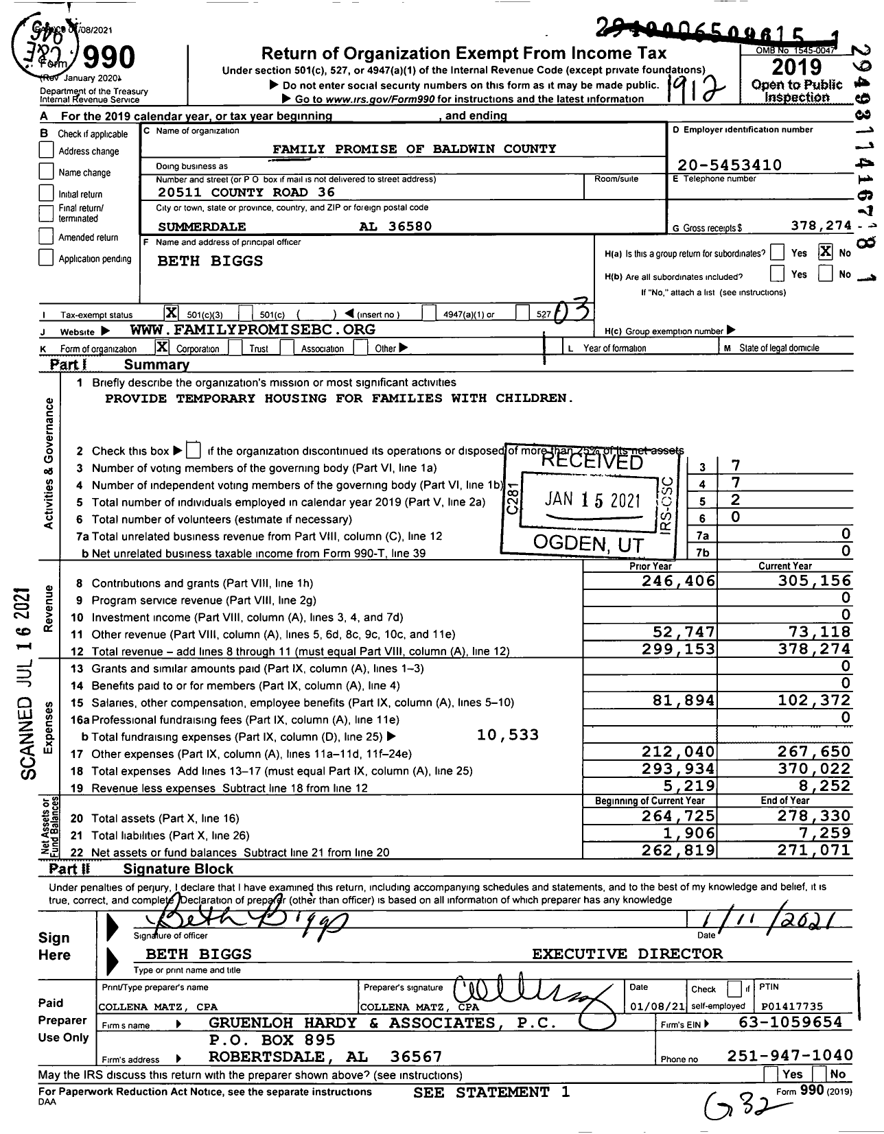 Image of first page of 2019 Form 990 for Family Promise of Baldwin County