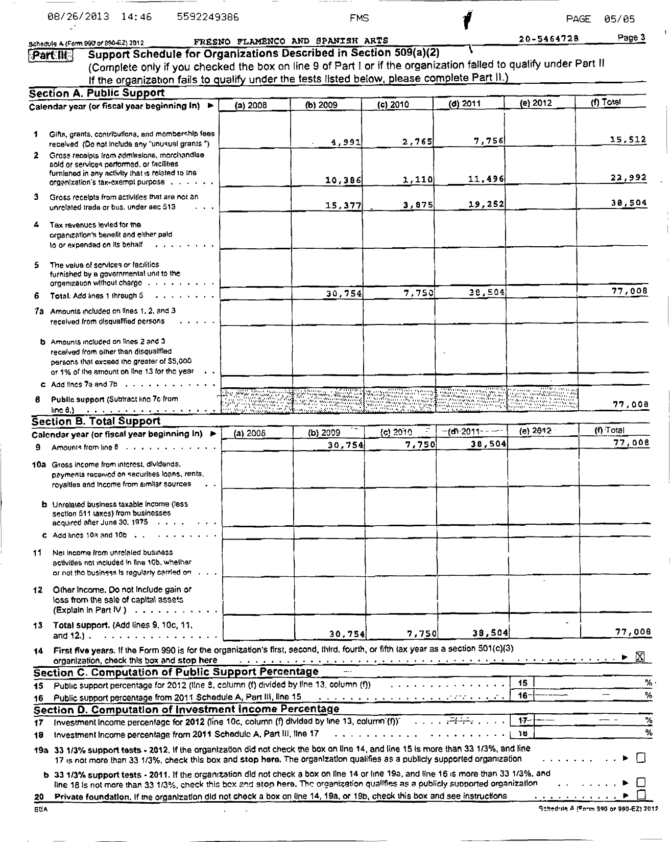 Image of first page of 2012 Form 990ER for Fresno Flamenco and Spanish Arts Society