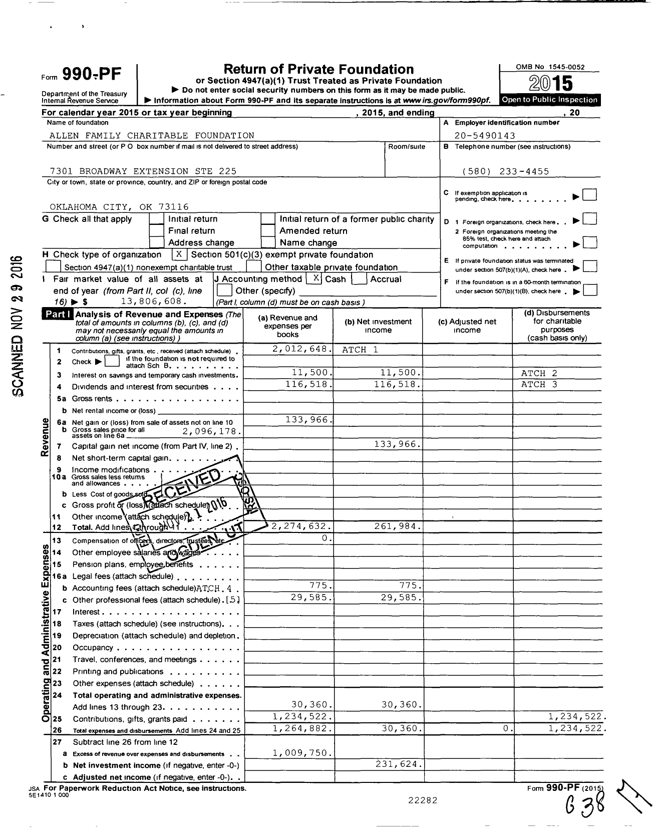 Image of first page of 2015 Form 990PF for Allen Family Charitable Foundation