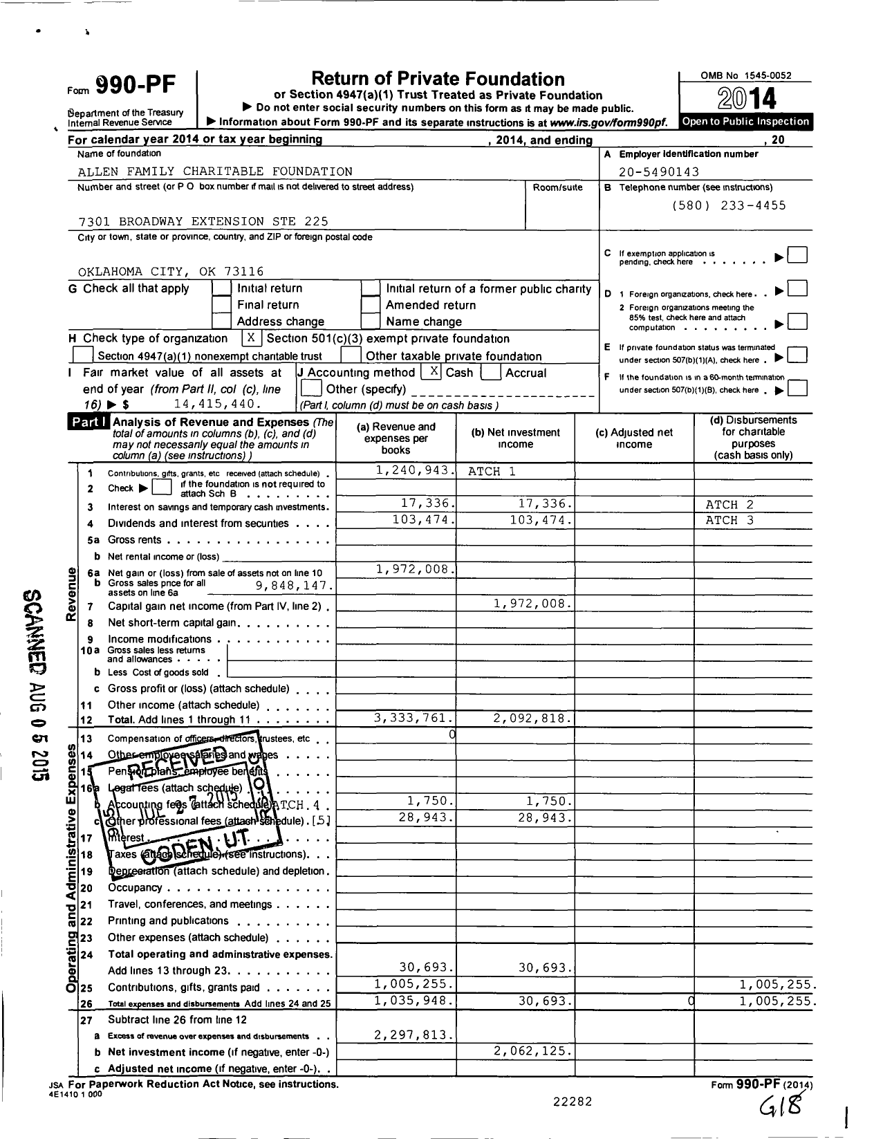 Image of first page of 2014 Form 990PF for Allen Family Charitable Foundation