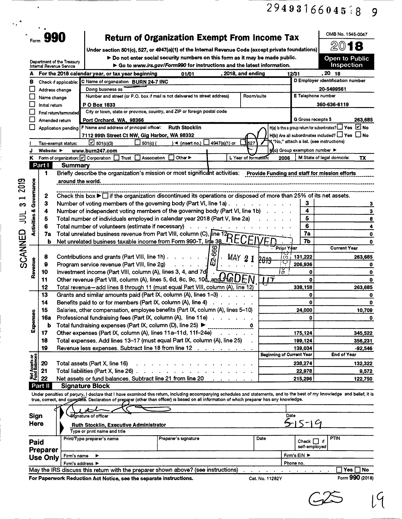 Image of first page of 2018 Form 990 for Burn 24-7