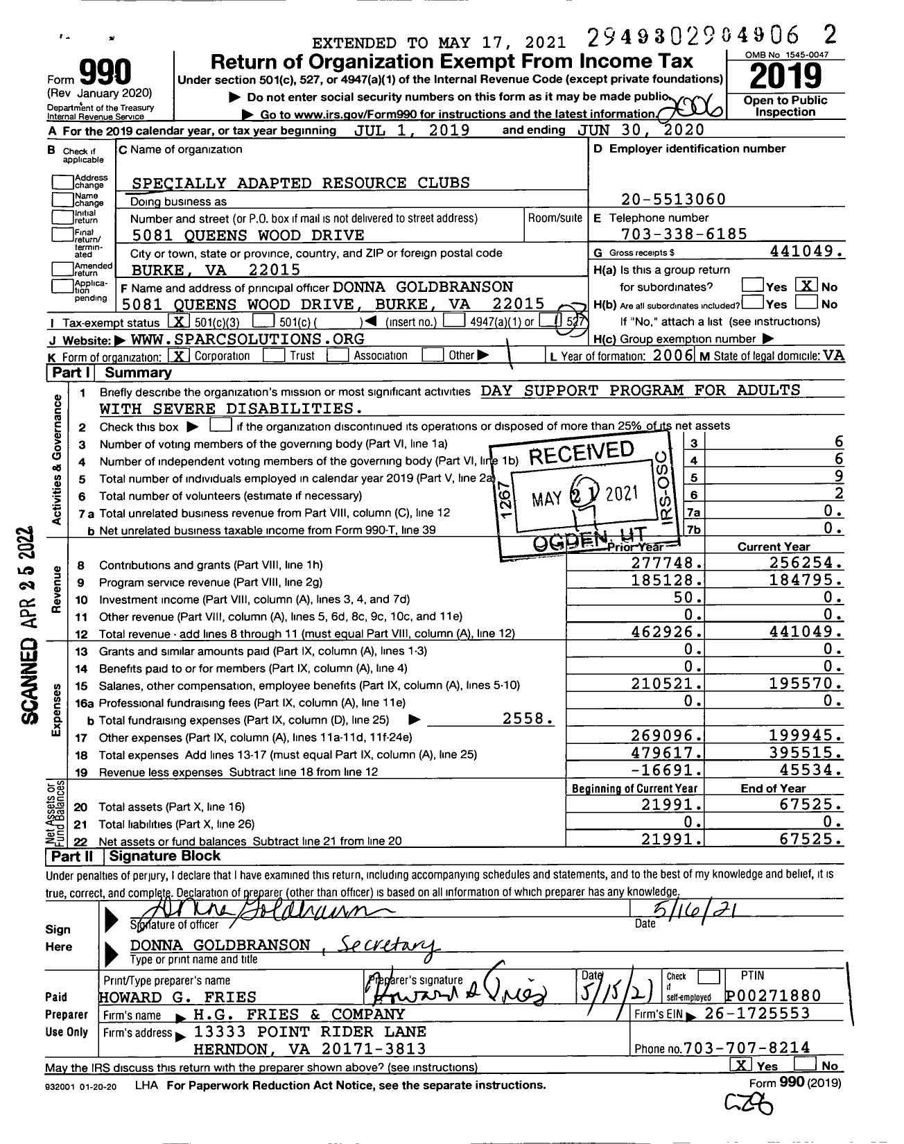 Image of first page of 2019 Form 990 for Specially Adapted Resource Clubs