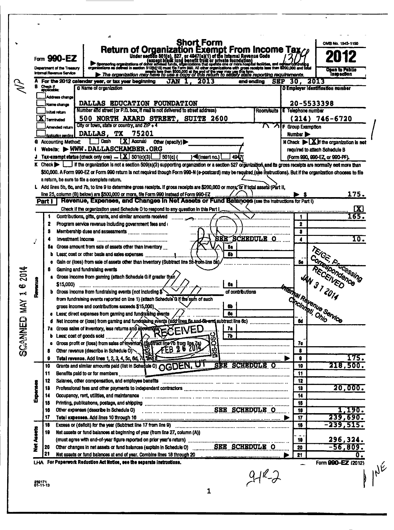 Image of first page of 2012 Form 990EZ for Dallas Education Foundation