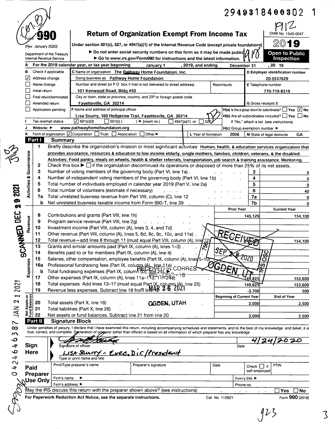 Image of first page of 2019 Form 990 for Pathway Home Foundation