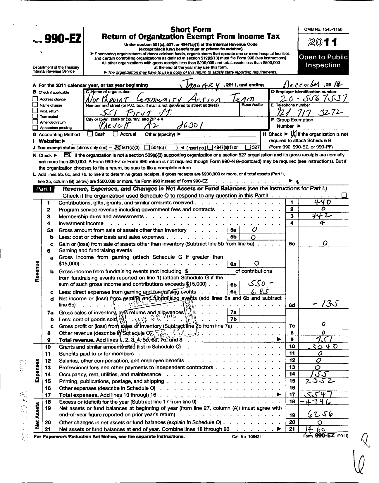 Image of first page of 2011 Form 990EZ for Northpoint Booster Club