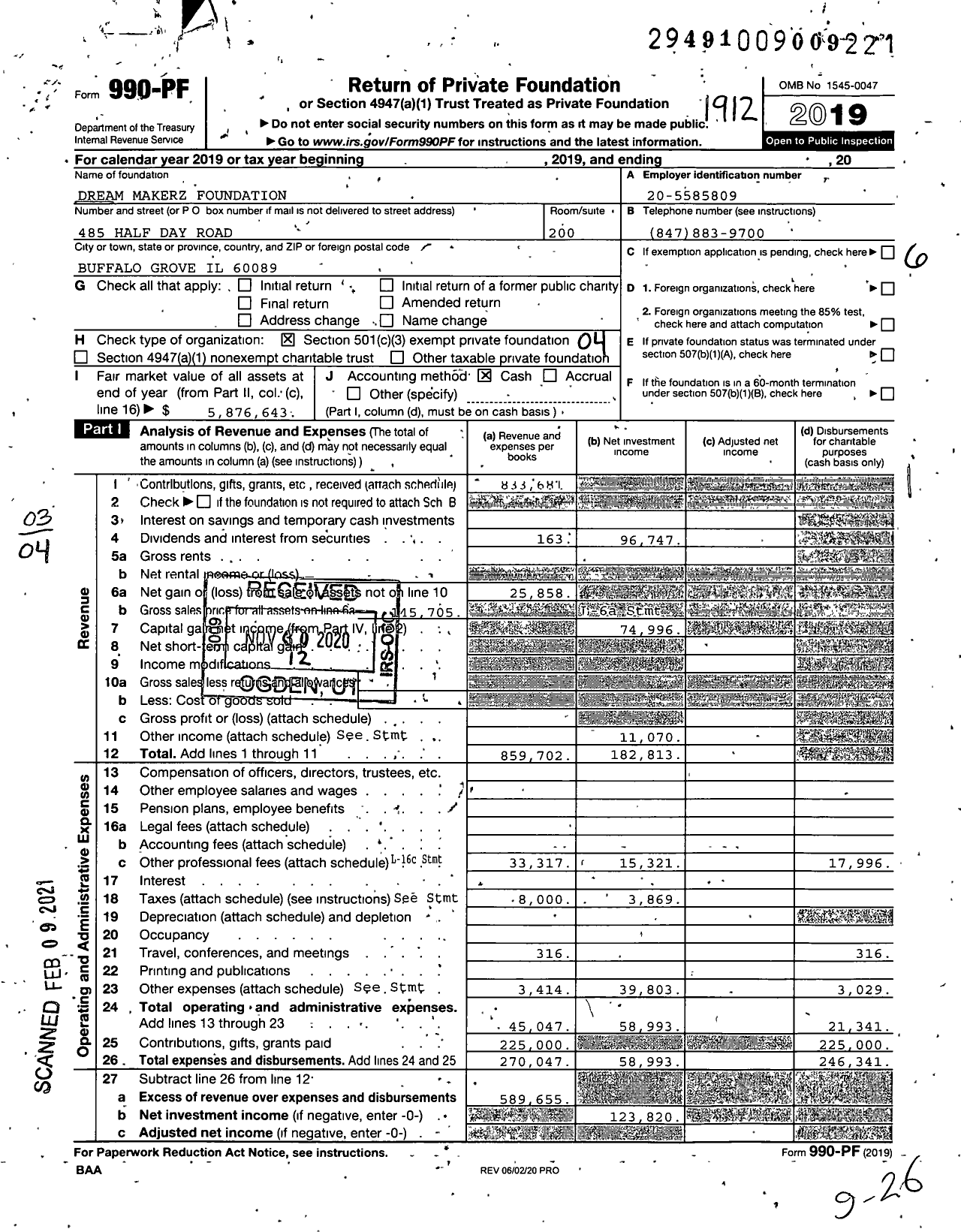 Image of first page of 2019 Form 990PF for Dream Makerz Foundation