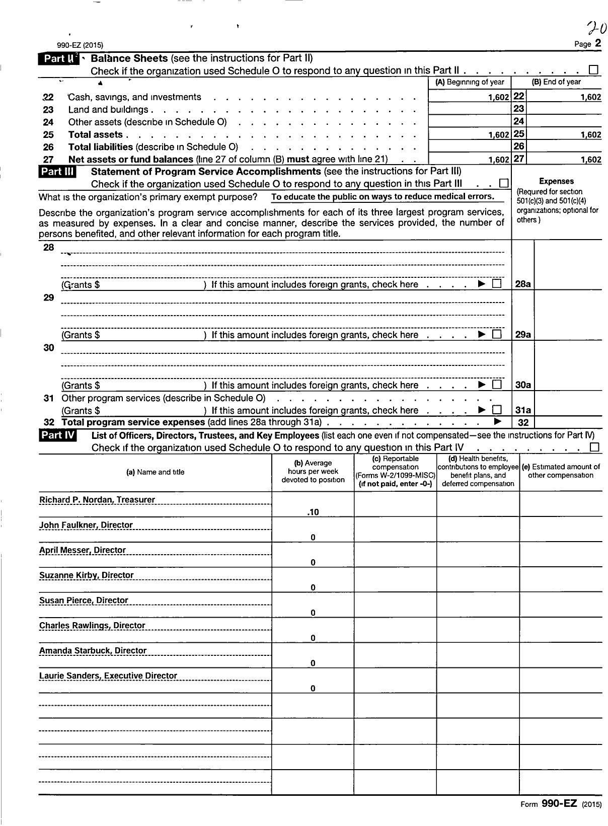 Image of first page of 2015 Form 990ER for North Carolina Coalition for Patient Safety Foundation