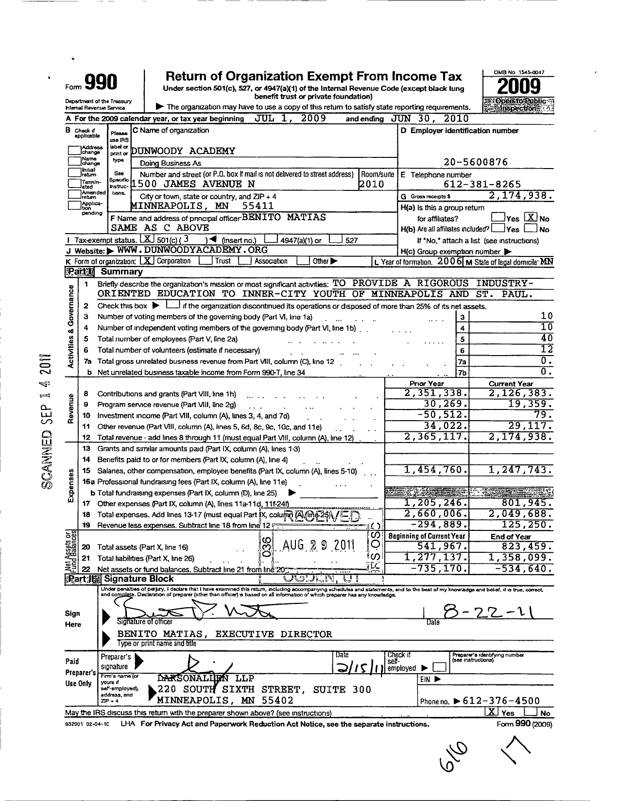 Image of first page of 2009 Form 990 for Metrotech Career Academy