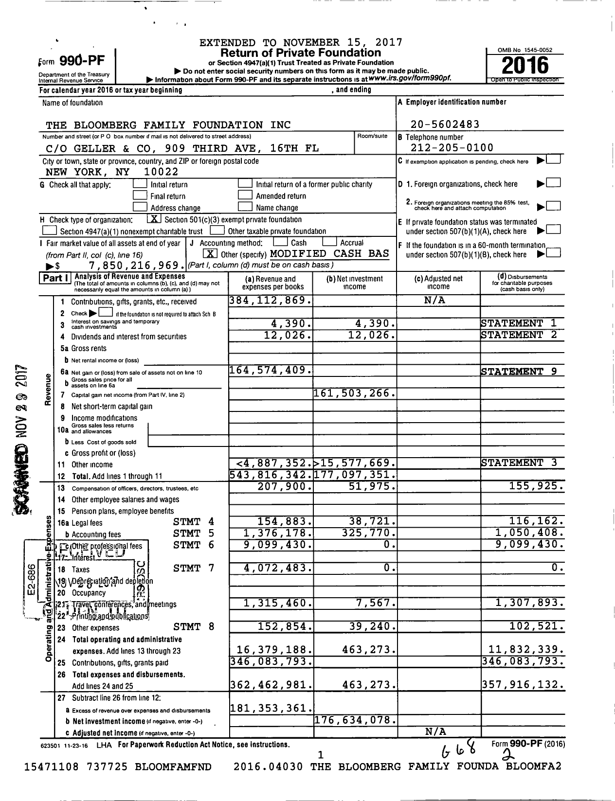 Image of first page of 2016 Form 990PF for Bloomberg Philanthropies