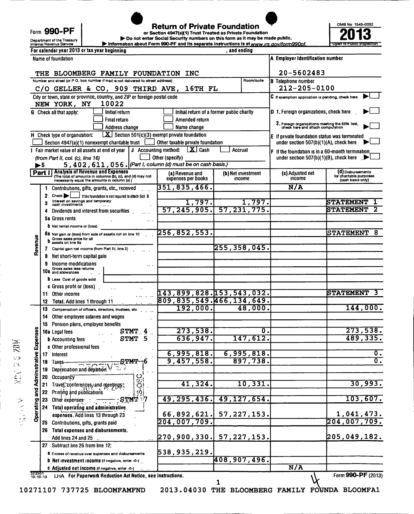 Image of first page of 2013 Form 990PF for Bloomberg Philanthropies