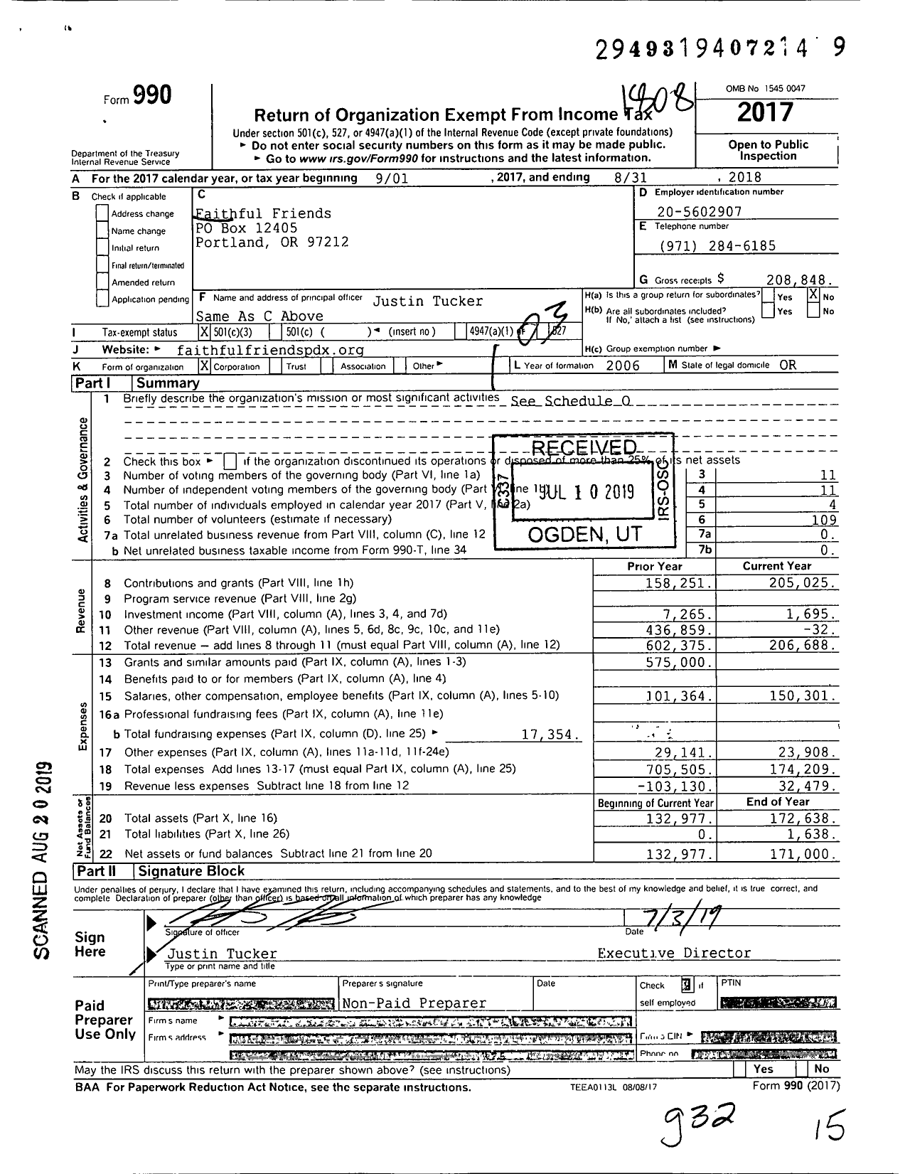 Image of first page of 2017 Form 990 for Faithful Friends