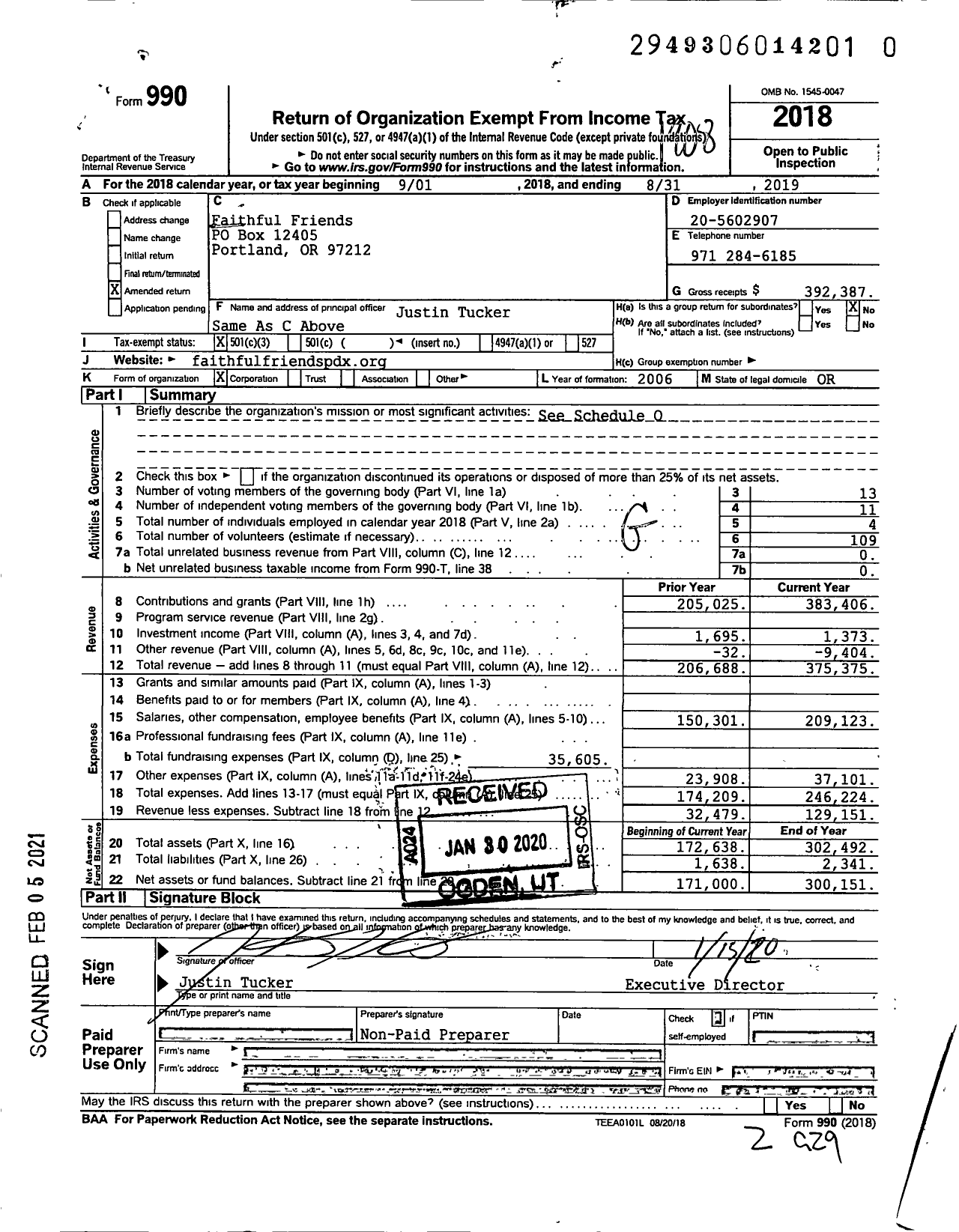 Image of first page of 2018 Form 990 for Faithful Friends