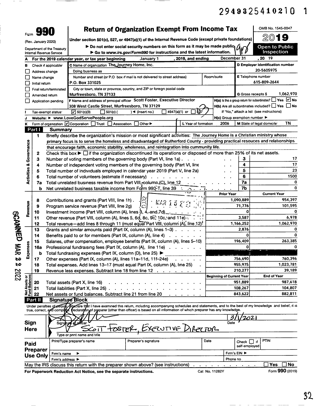 Image of first page of 2019 Form 990 for Journey Home