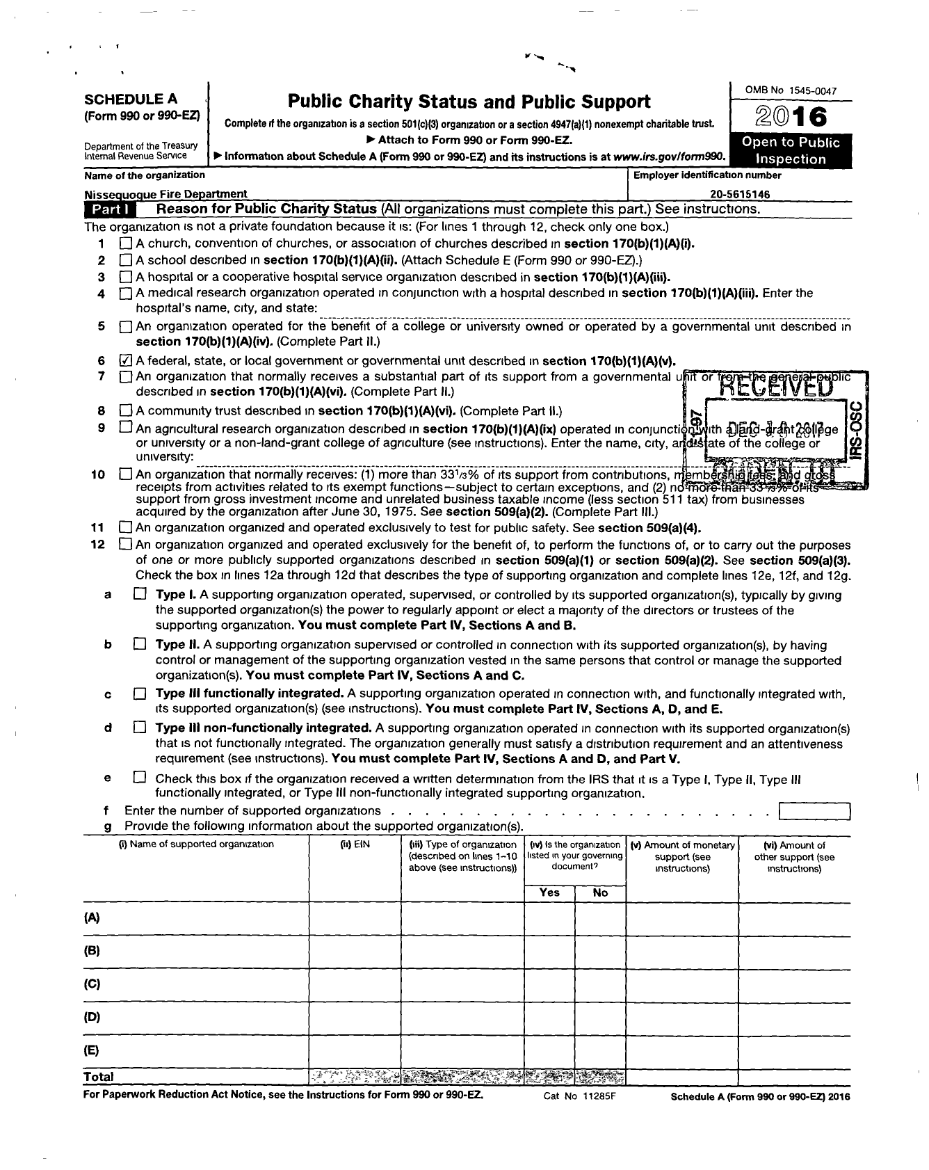 Image of first page of 2016 Form 990ER for Nissequogue Fire Department