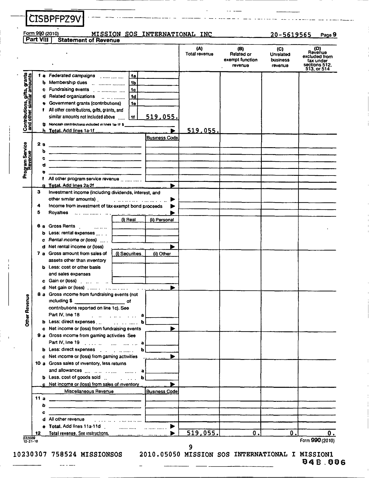 Image of first page of 2010 Form 990R for Mission Sos International