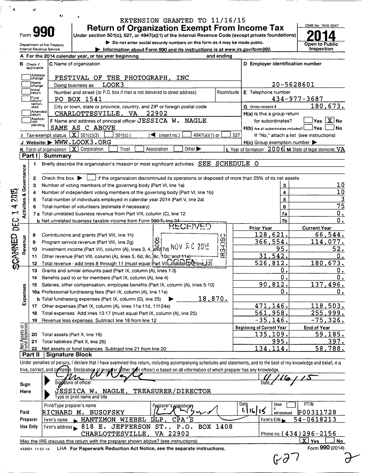 Image of first page of 2014 Form 990 for Look3 Festival of the Photograph