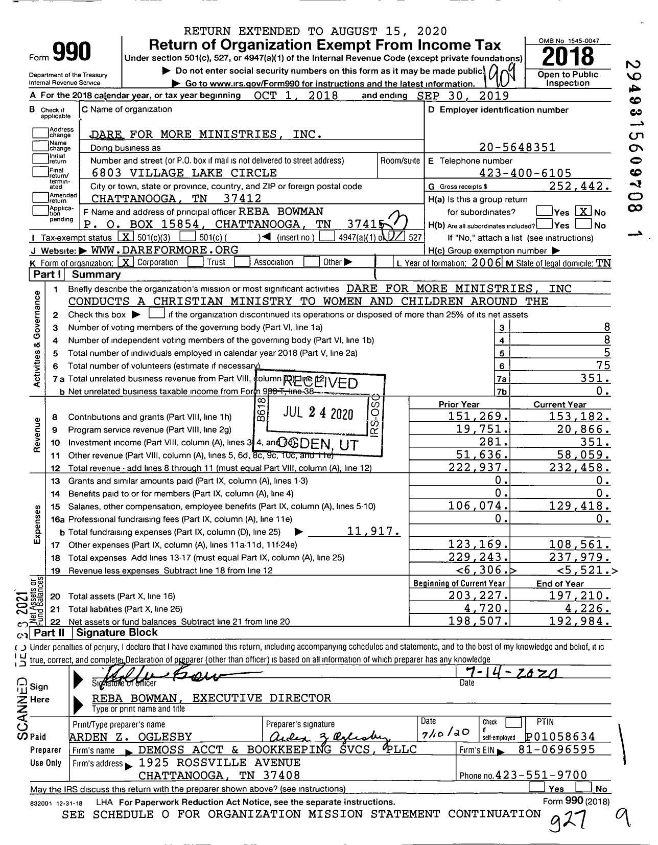 Image of first page of 2018 Form 990 for Dare for More Ministries