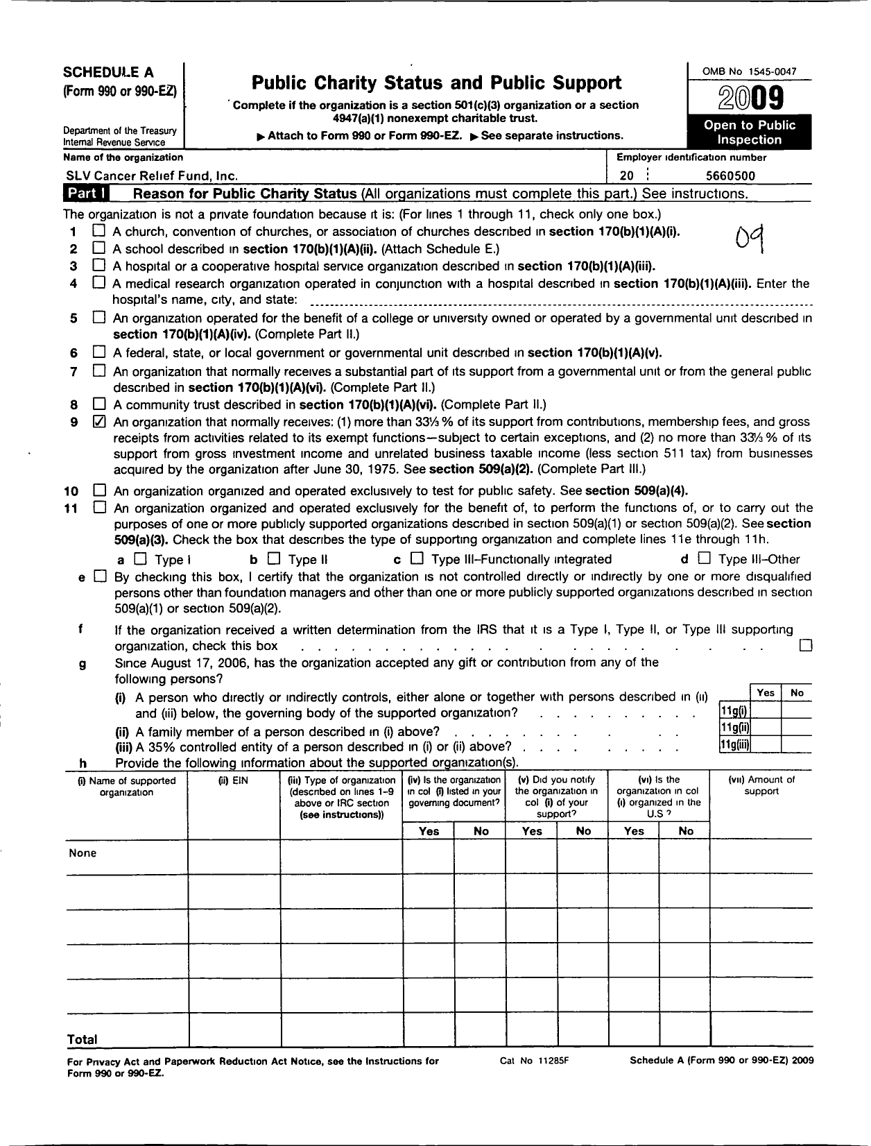 Image of first page of 2009 Form 990ER for SLV Cancer Relief Fund