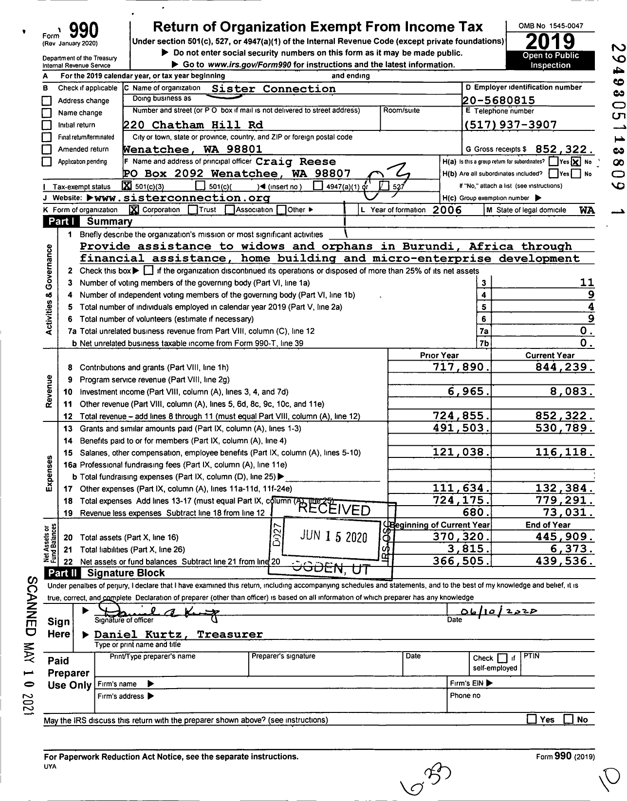 Image of first page of 2019 Form 990 for Sister Connection