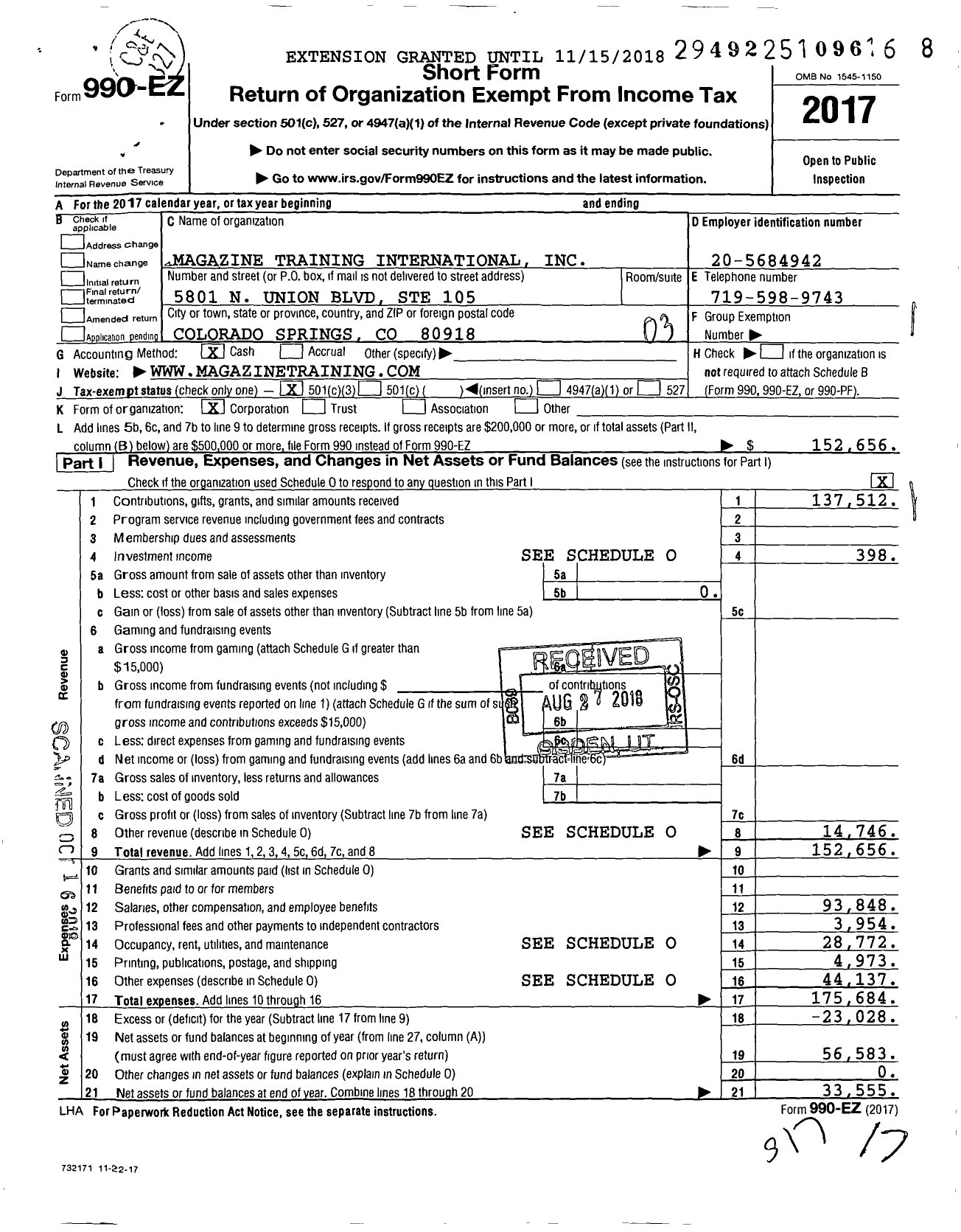 Image of first page of 2017 Form 990EZ for Magazine Training International
