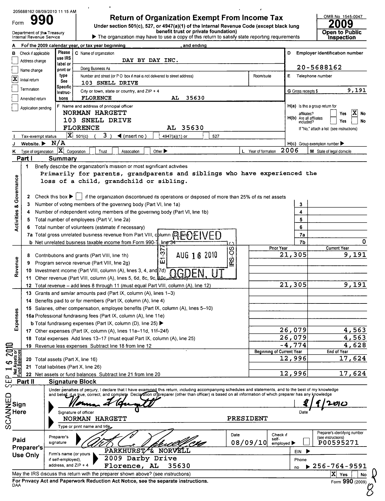 Image of first page of 2009 Form 990 for Day By Day