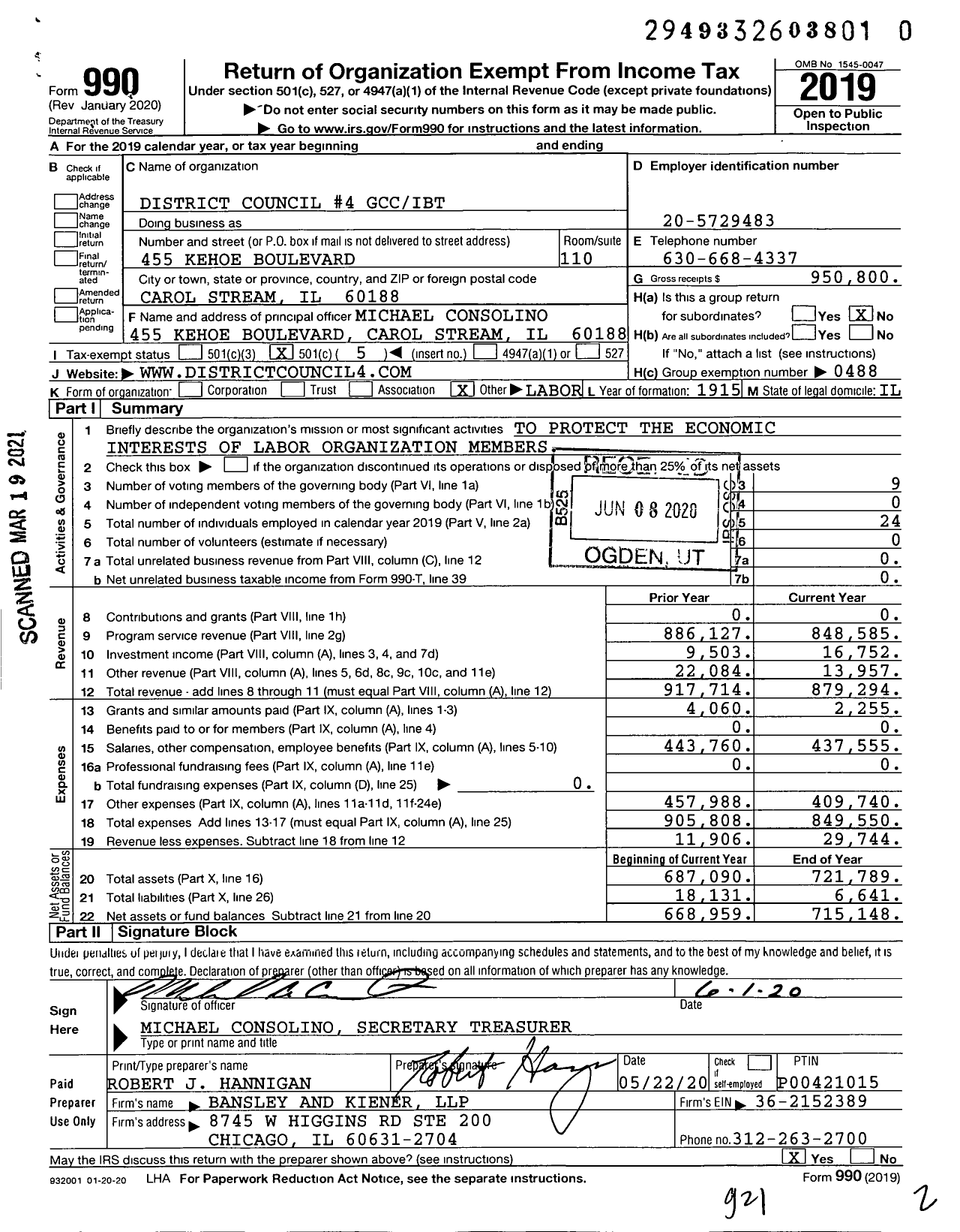 Image of first page of 2019 Form 990O for Graphic Communications Conference - 4 District Council