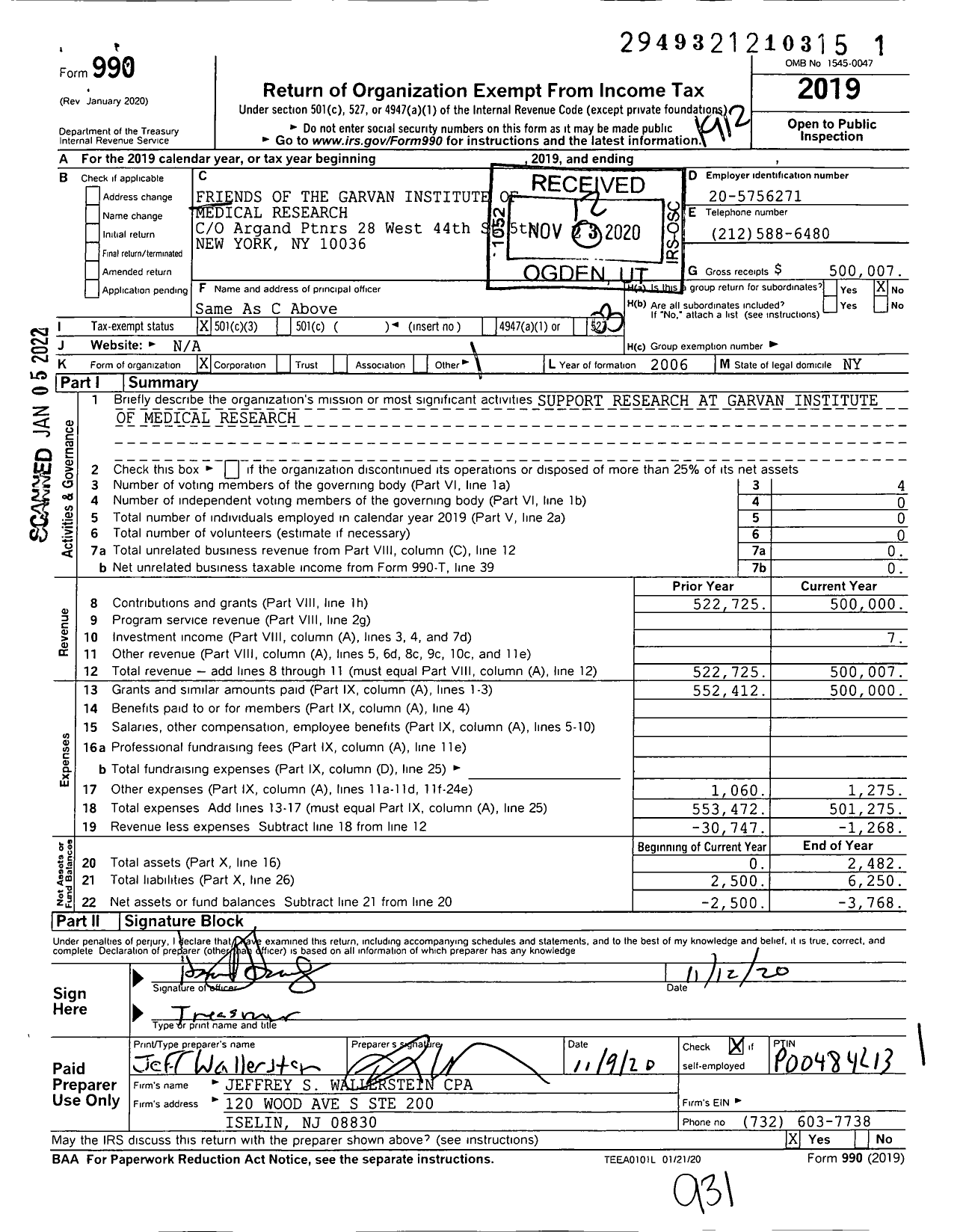 Image of first page of 2019 Form 990 for Friends of the Garvan Institute of Medical Research