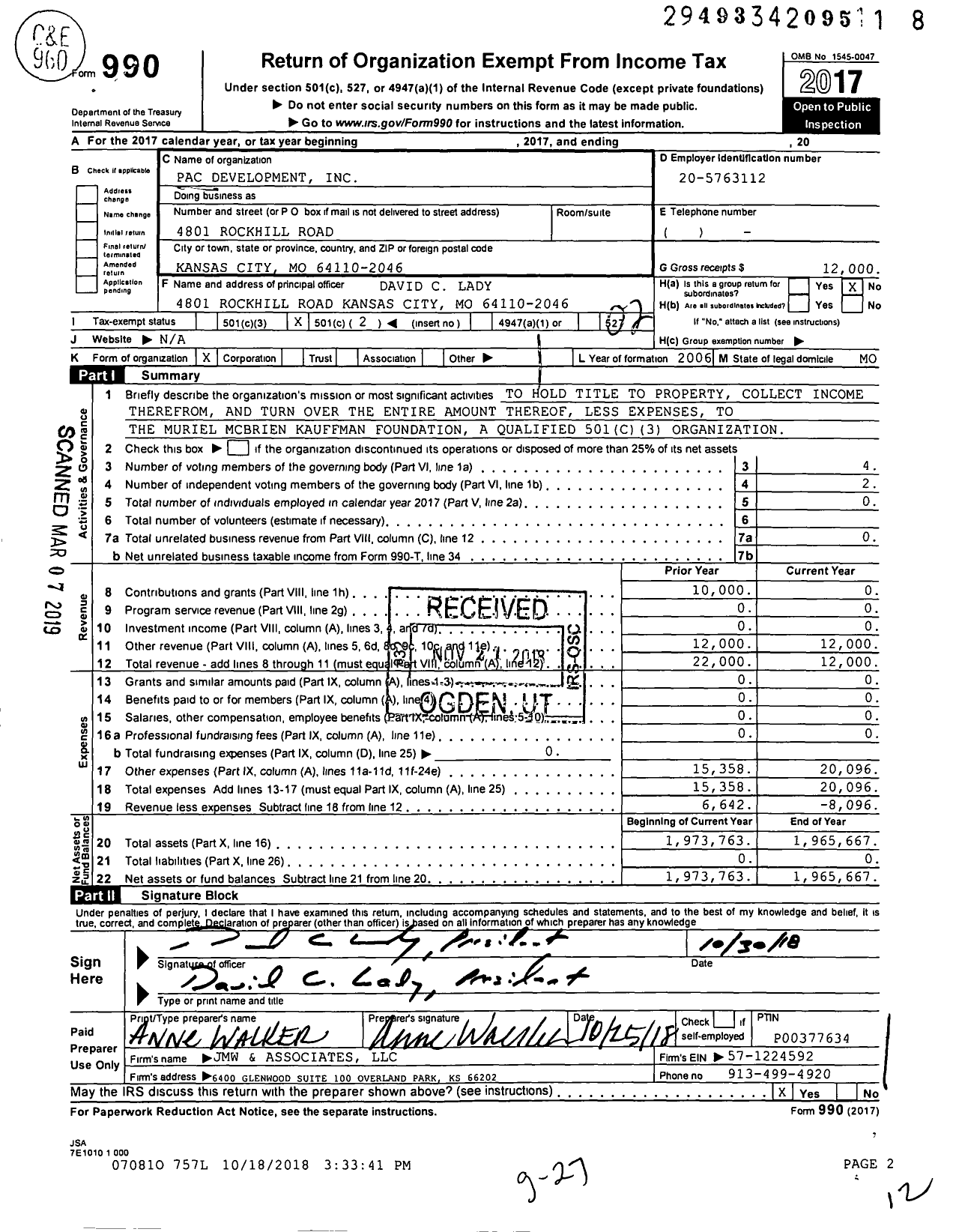 Image of first page of 2017 Form 990O for PAC Development