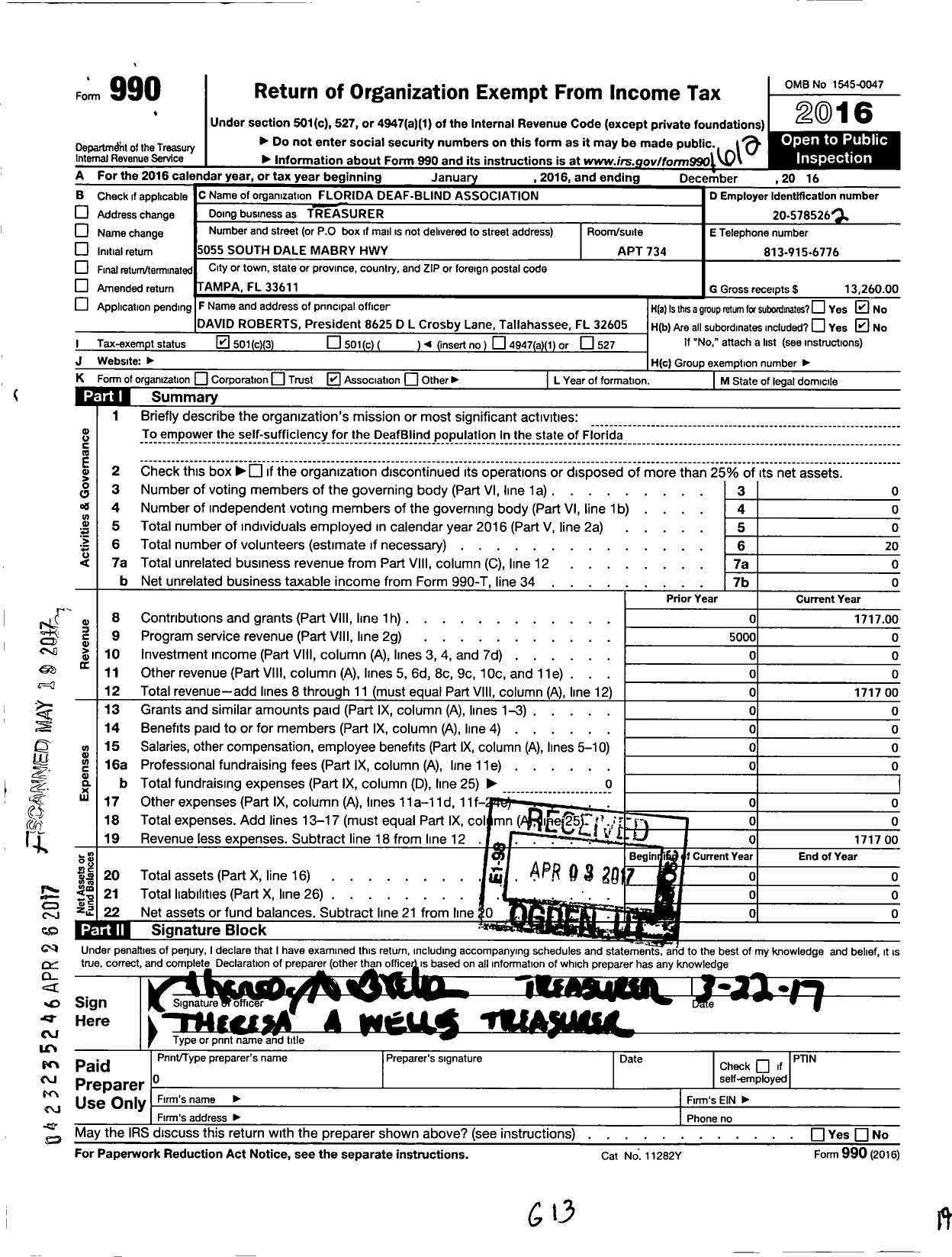 Image of first page of 2016 Form 990 for Florida Deaf-Blind Association