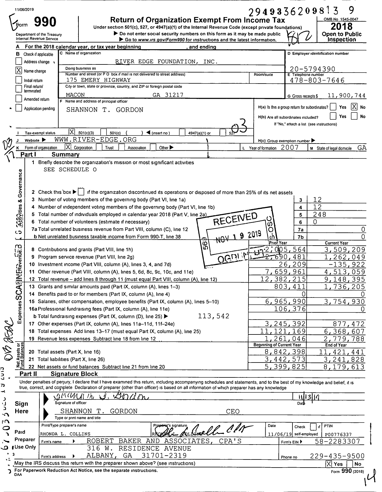 Image of first page of 2018 Form 990 for River Edge Foundation