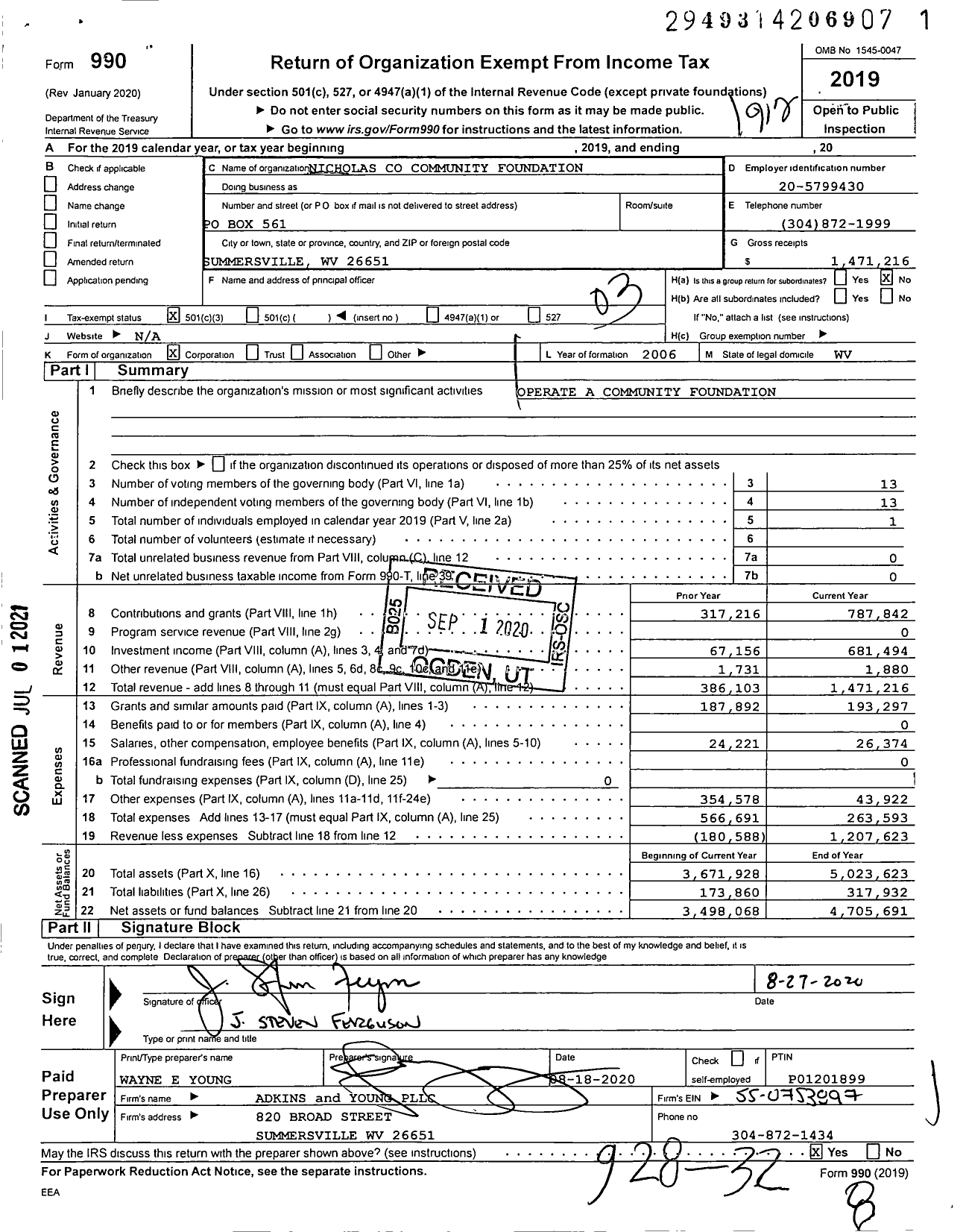 Image of first page of 2019 Form 990 for Nicholas Community Foundation