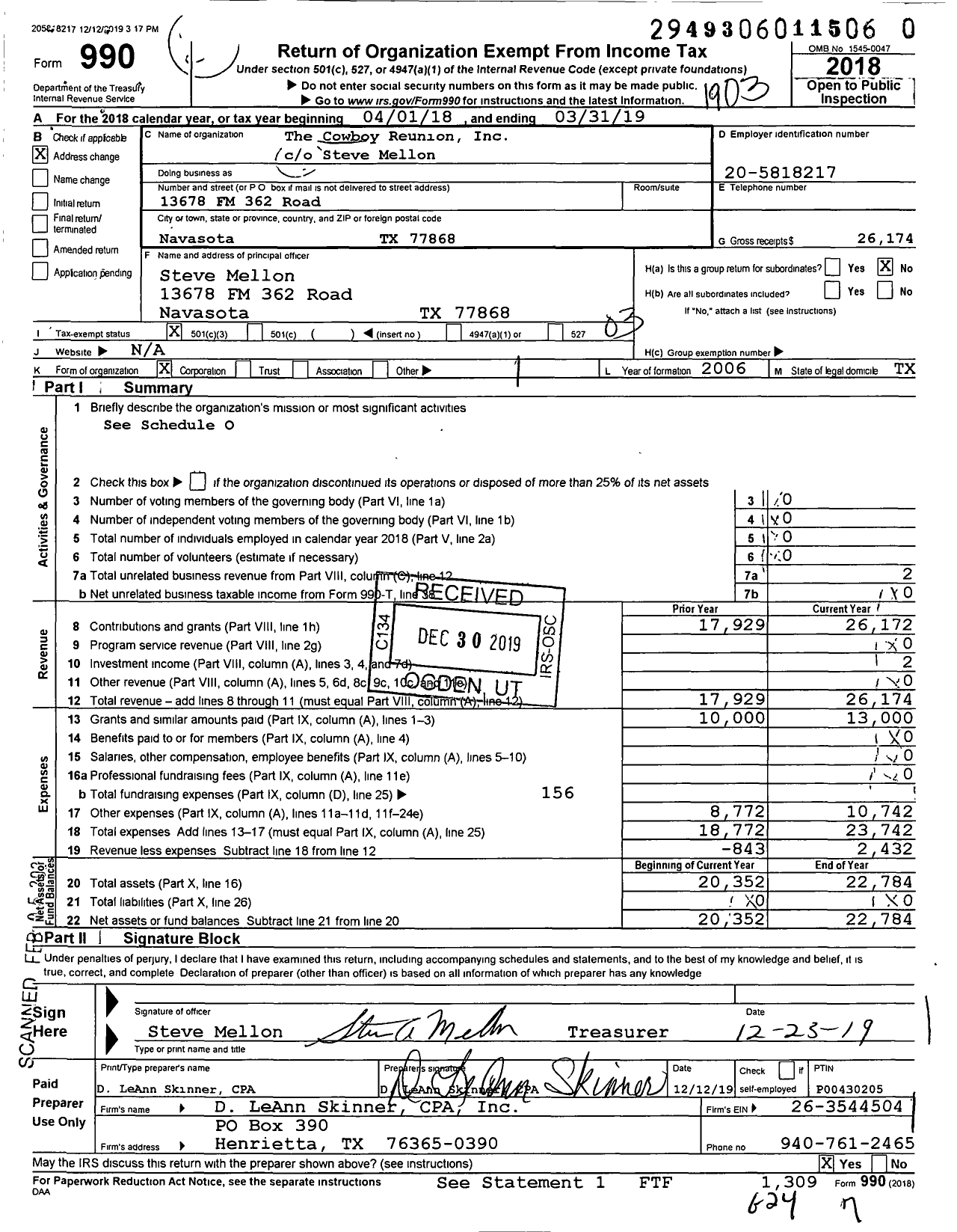 Image of first page of 2018 Form 990 for The Cowboy Reunion