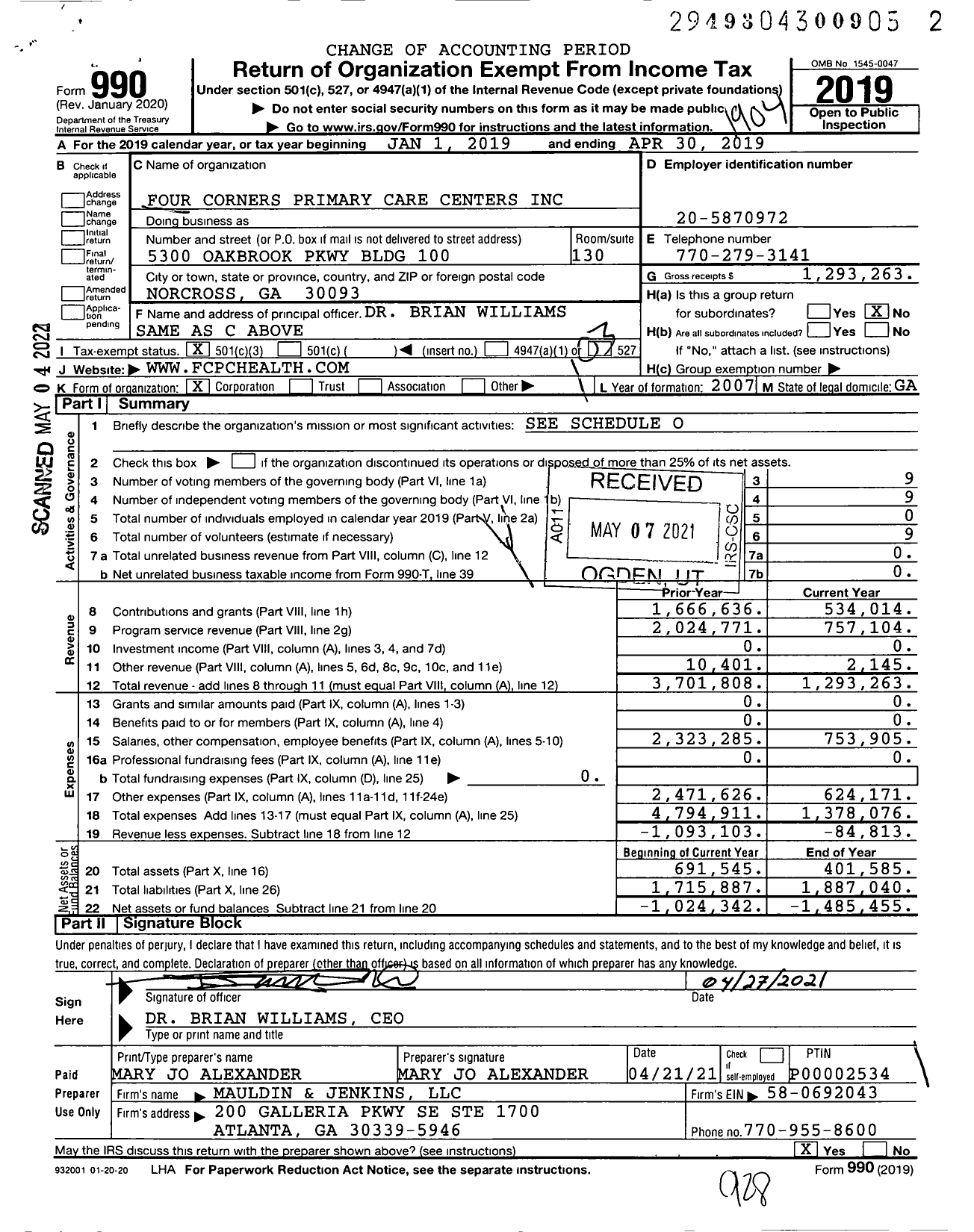 Image of first page of 2018 Form 990 for Four Corners Primary Care Centers